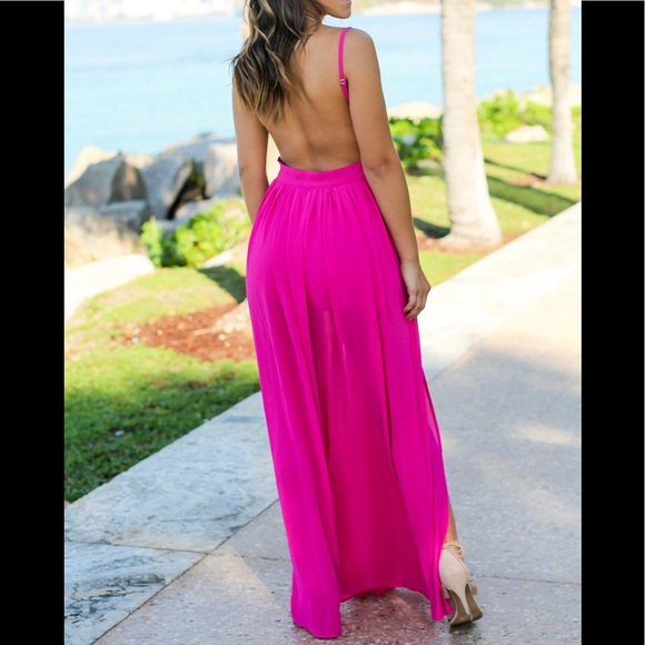 Saved By The Dress Women Hot Pink Fuschia Backless Maxi Dress Size XS NWT - Picture 5 of 5
